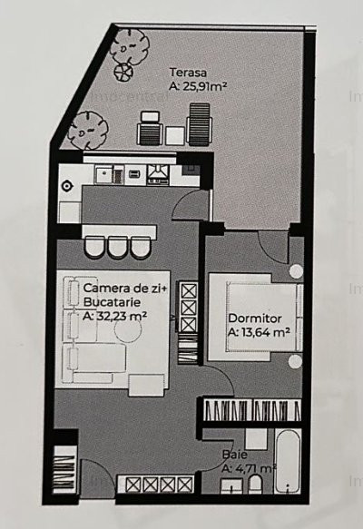 2 camere cu terasa de 26 mp - parcare optional